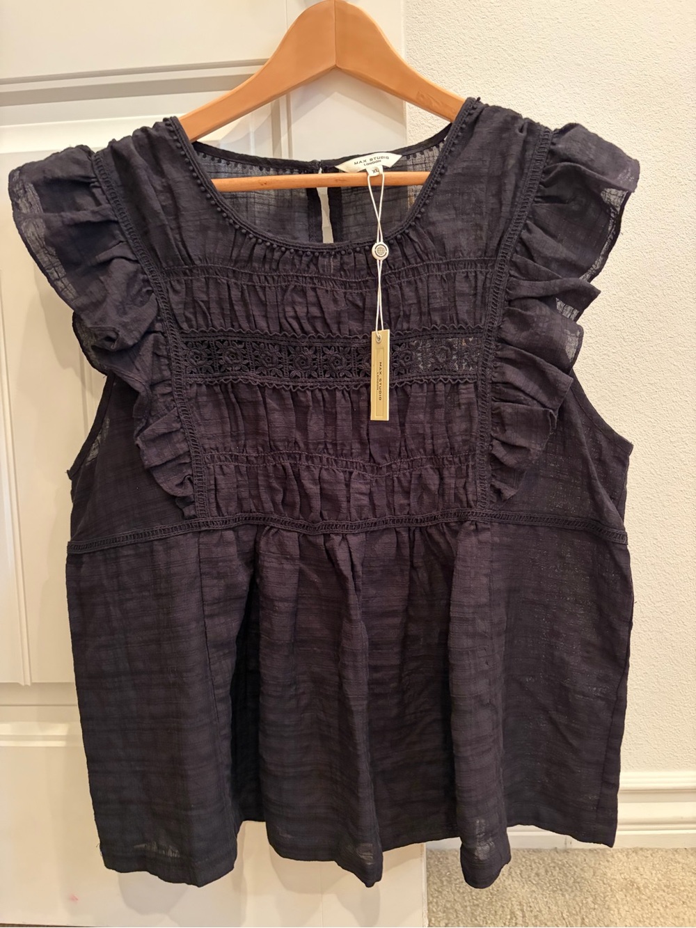 MAX STUDIO CAP SLEEVE LACE INSERT BLOUSE size XL
